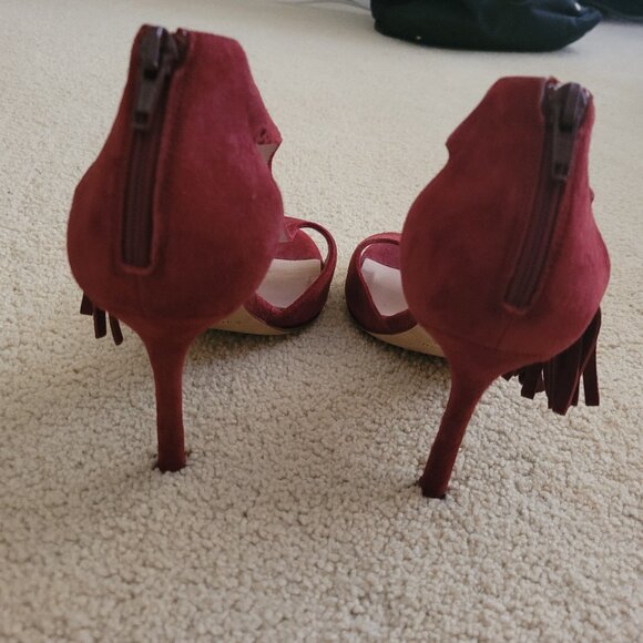 Like New Kate Spade Inga Red Suede Fringe Stiletto Sandals - Picture 5 of 8